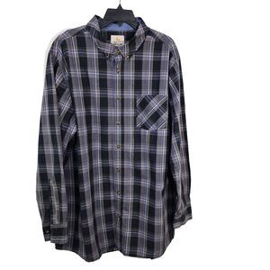 Field and Stream Mens Shirt Size 2XLT Plaid Button Long Sleeve Black Gray Pocket